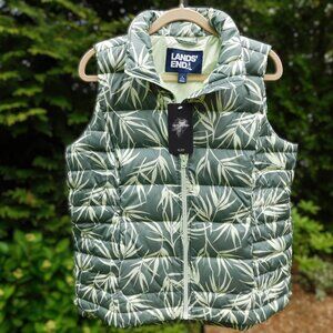 Lands' End Tropical Leaf Print 600 Down Vest NWT